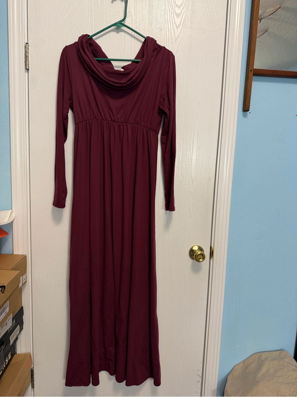 Maternity Long Sleeve Cowl Neck Maxi Dress - Burgundy